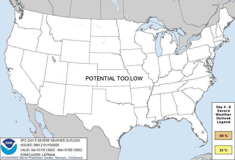 Day 5 Severe Weather Outlook Graphics Issued on Jan 15, 2025