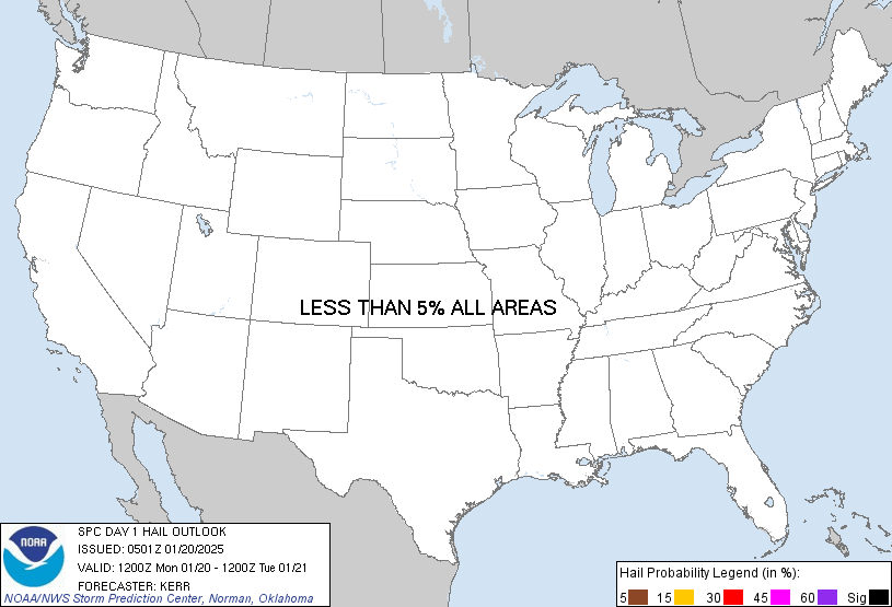 20250120 1200 UTC Day 1 Large Hail Probabilities Graphic