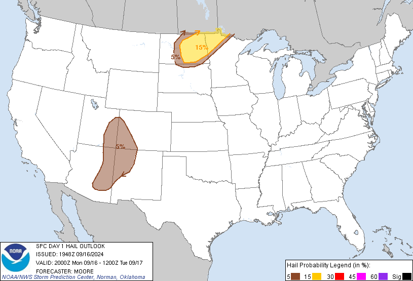 20240915 2000 UTC Day 1 Large Hail Probabilities Graphic